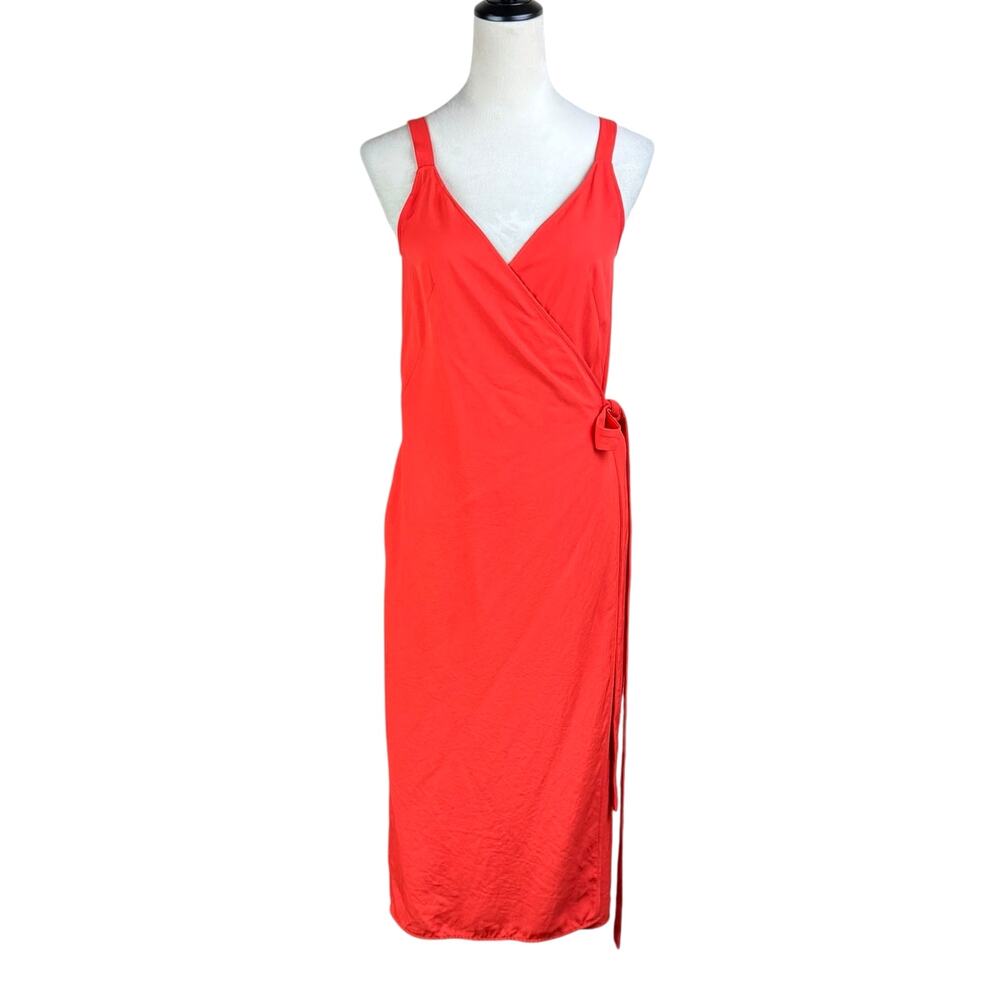Everlane Tangerine Orange Japanese Go Weave Sleeveless Tank Midi Wrap Dress - Picture 4 of 14
